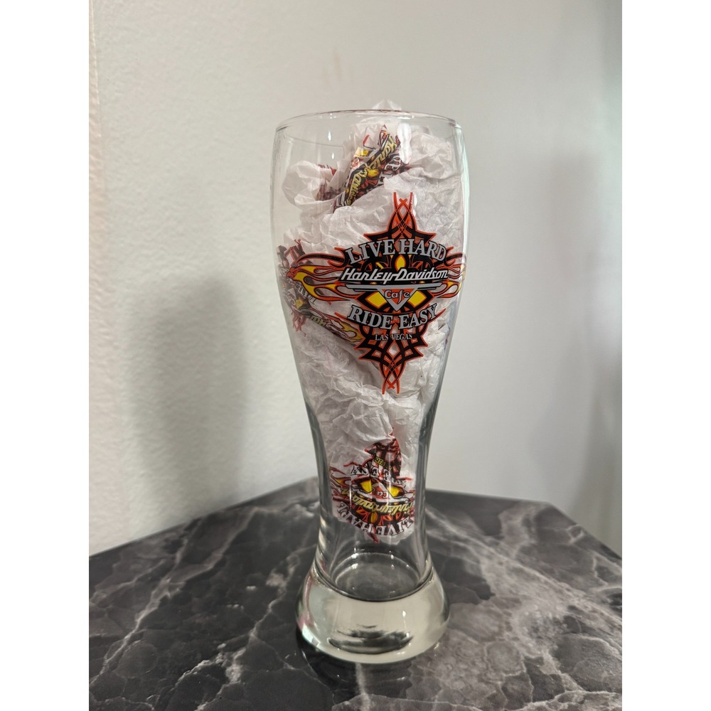 Vintage Harley-Davidson Cafe Las Vegas Live Hard Ride Easy Pilsner Beer Glass 9"